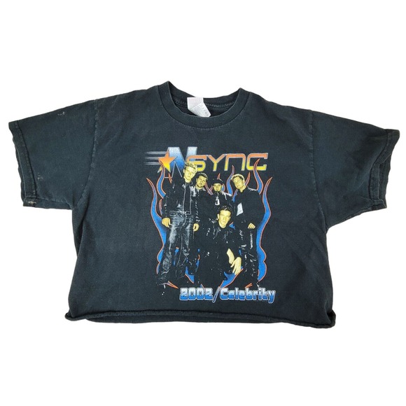 Vintage NSYNC 2002 Celebrity Mens Large Tour Shirt Y2k Black Cropped Band - Picture 1 of 7
